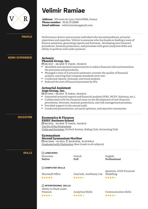 Actuary Resume Template